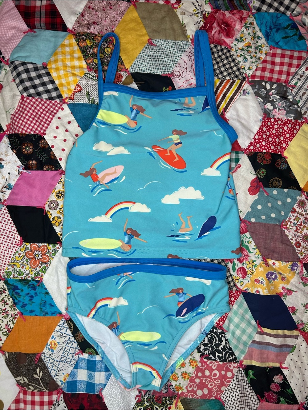 Mini Boden Blue Surf Print Tankini Set sz 6-7